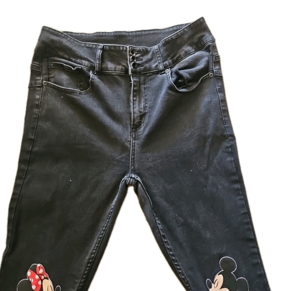 Disney Mickey Mouse & Minnie Mouse Kissing Patch High-Waisted Black Jeans 15 - Picture 4 of 13